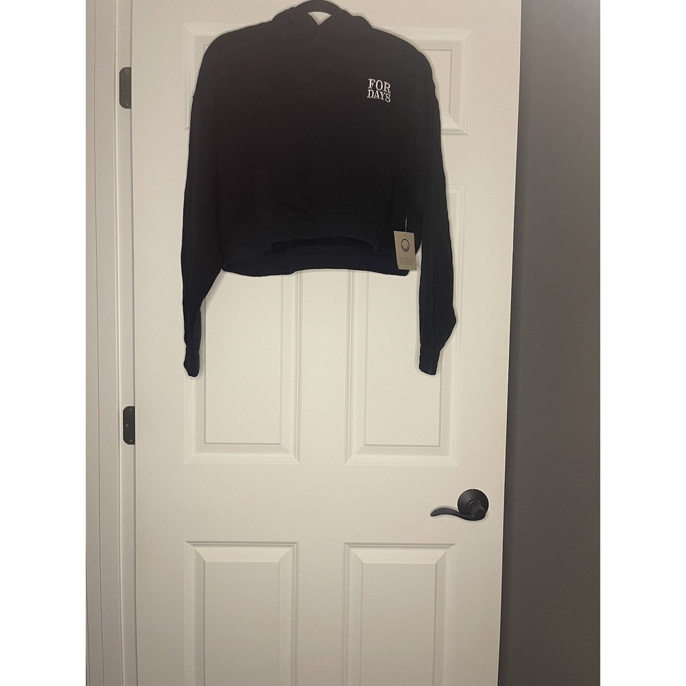 For Days Crop Hoodie Sweatshirt Black White Embroidered Logo Xl Nwt